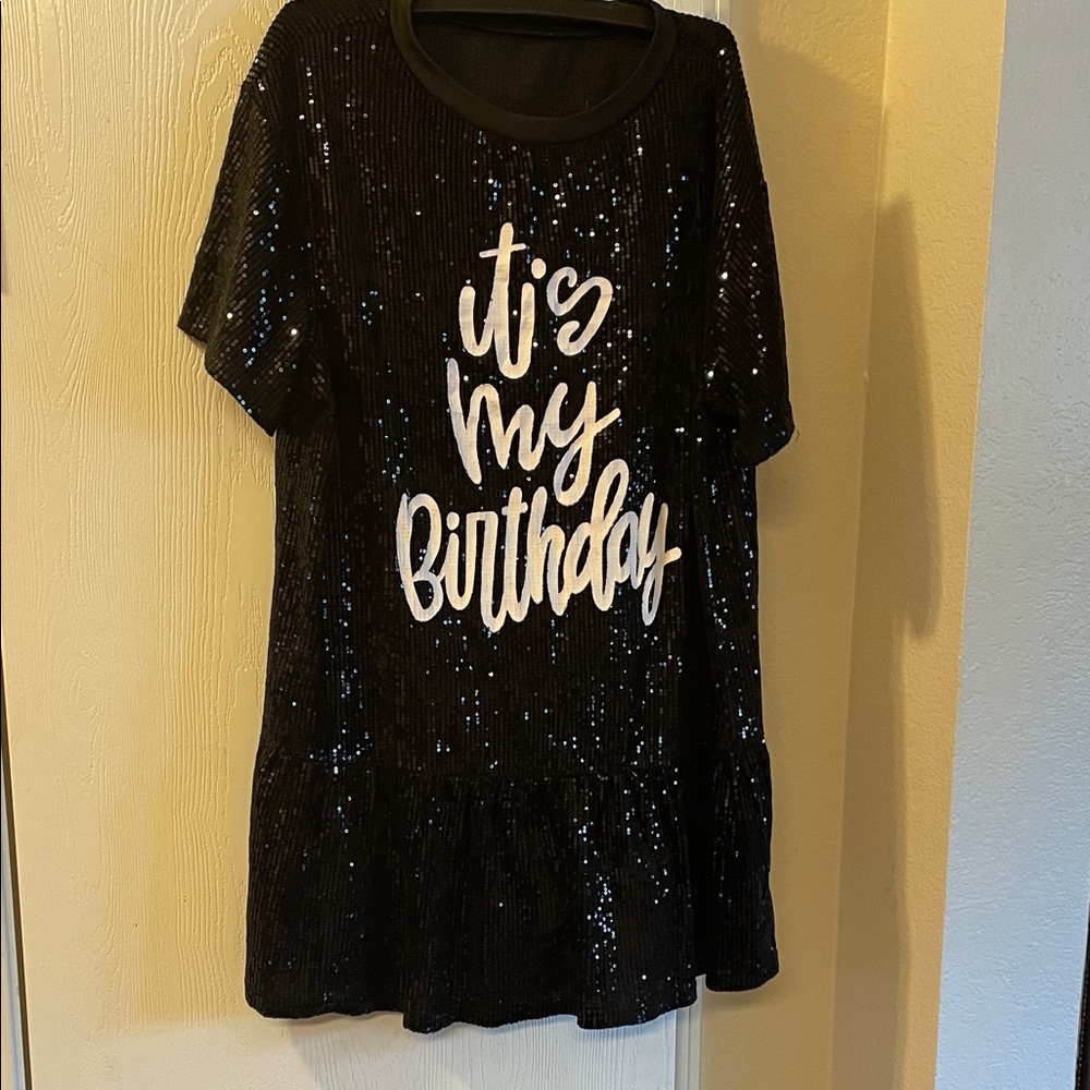 Black Sequin 'It's My Birthday' Dress
